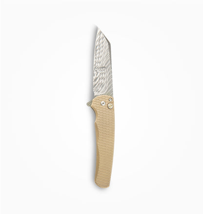 Pro-Tech Malibu  - AlBronze Dragon Scale Handle + Irie Compound Ground Damasteel Blade