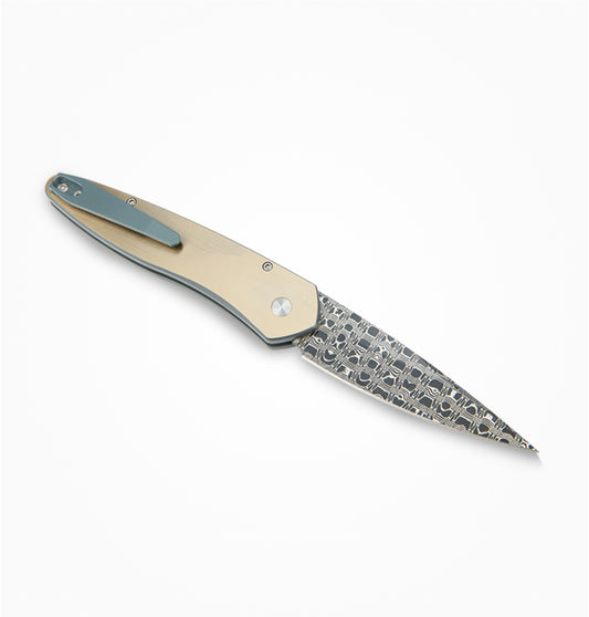 Pro-Tech Newport Custom 001 - Green & Bronze Handle + SS Damascus Blade