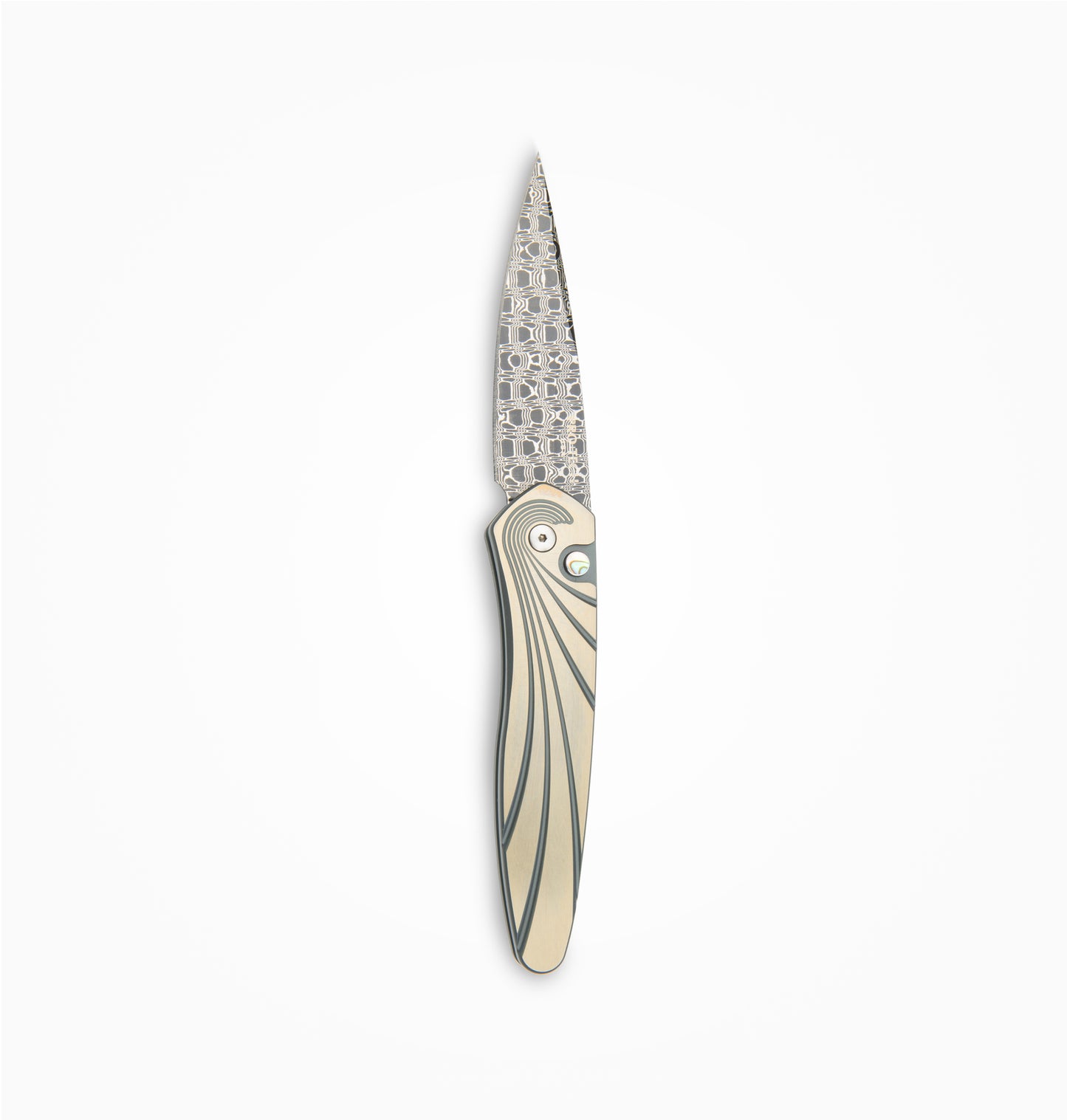 Pro-Tech Newport Custom 001 - Green & Bronze Handle + SS Damascus Blade