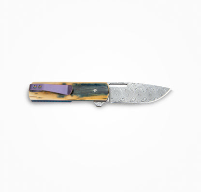 Brad Zinker - Custom 2" DZ Flipper Damasteel Pocket Knife w/ Mammoth Ivory Scales