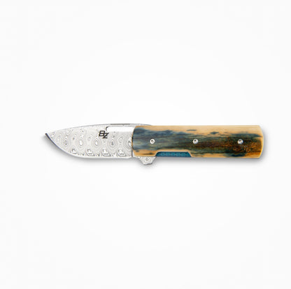 Brad Zinker - Custom 2" DZ Flipper Damasteel Pocket Knife w/ Mammoth Ivory Scales