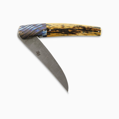 Brad Zinker - Custom Swayfront Persian Flipper Damascus Pocket Knife w/ Mammoth Ivory Scales