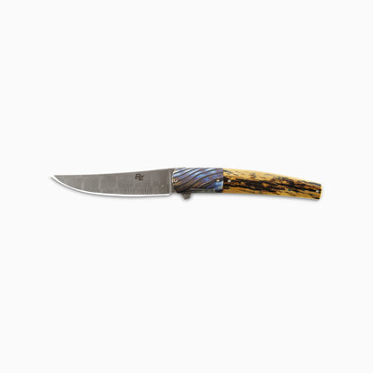 Brad Zinker - Custom Swayfront Persian Flipper Damascus Pocket Knife w/ Mammoth Ivory Scales