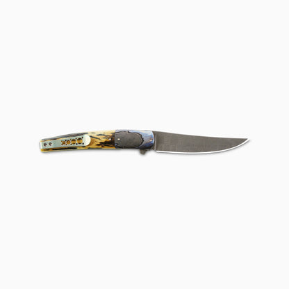 Brad Zinker - Custom Swayfront Persian Flipper Damascus Pocket Knife w/ Mammoth Ivory Scales